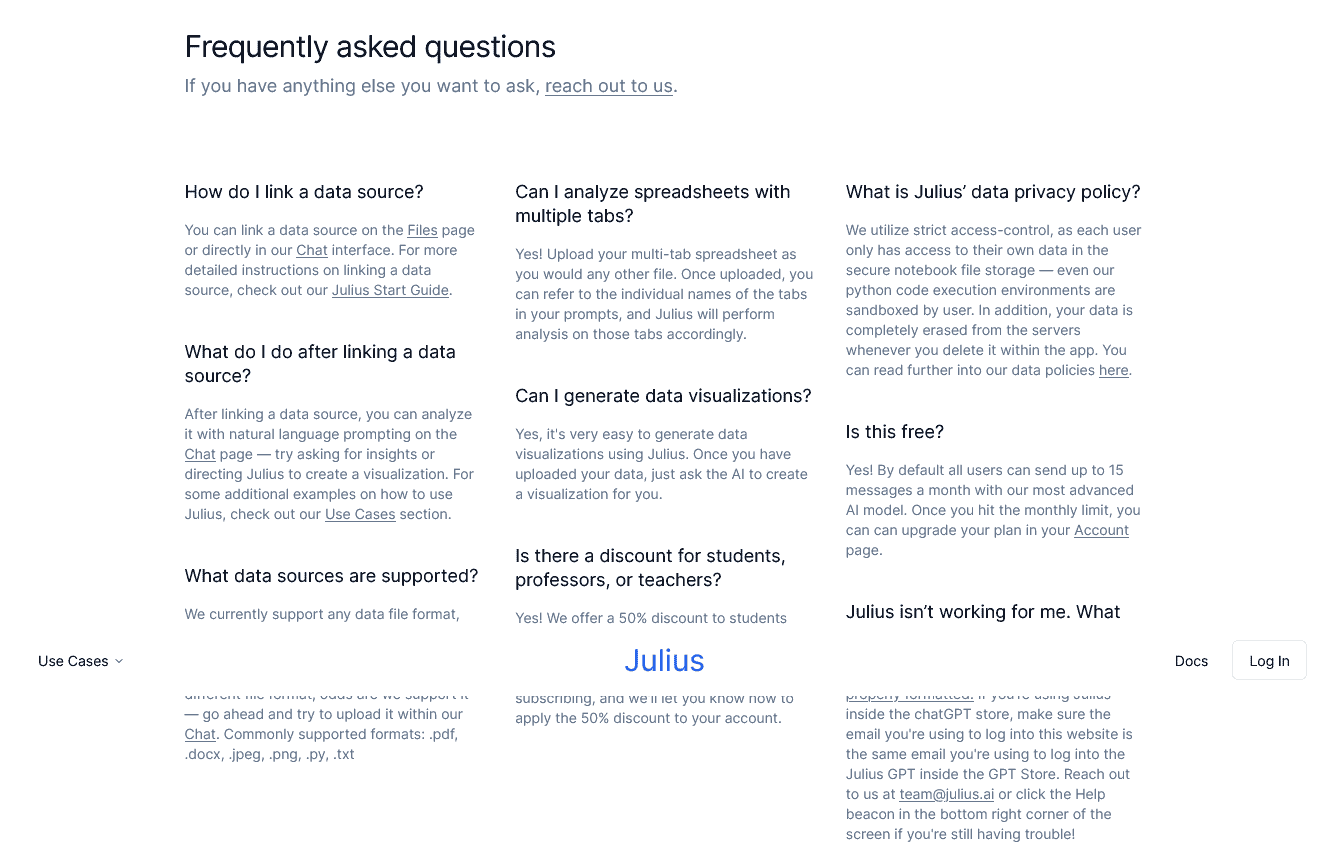 Julius AI FAQs