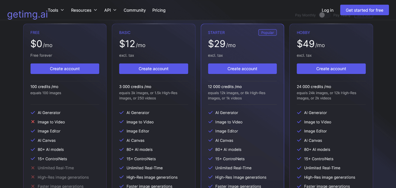 GetIMG Pricing and Subscription Plans
